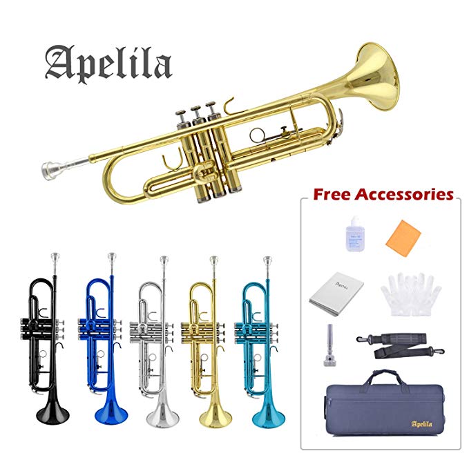 TRUMPET - Apelila Bb Key Brass Gold Lacquer with Care Case Valve Mouthpiece Strap Gloves