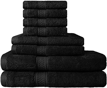 Premium 8 Piece Towel Set (Black); 2 Bath Towels, 2 Hand Towels & 4 Washcloths - Cotton - Machine Washable, Hotel Quality, Super Soft and Highly Absorbent by Utopia Towels