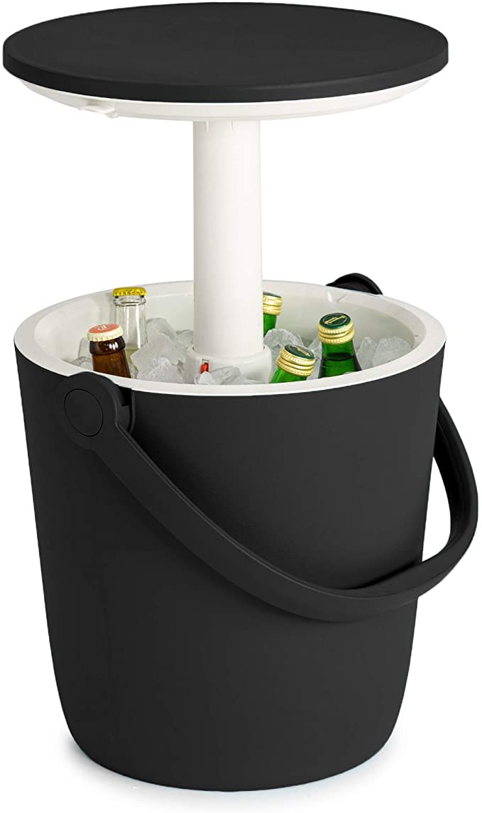 Keter Go Bar 4.2 Gallon Beer and Wine Cooler with Handle and Pop Up Outdoor Table Perfect for Your Patio, Picnic, and Beach Accessories, Graphite