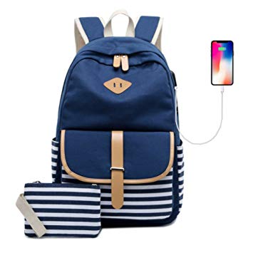 Lightweight School Backpack Canvas Bookbag Student School Rucksack Travel Casual Daypacks for Teen Girls