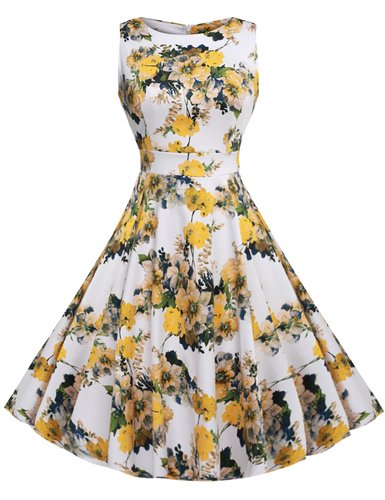 ACEVOG Vintage 1950's Floral Spring Garden Party Picnic Dress Party Cocktail Dress