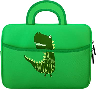 MoKo 7-8" Kids Tablet Sleeve Neoprene Carrying Bag Fits luna controller, Fire 7 Kids Edition, Fire HD 8 Plus/Fire HD 8 2020, Fire 7 Kids Pro 2021, Fire HD 8 Kids Pro 2021, Dinosaur Green