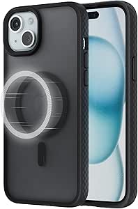 Anker for iPhone 15 Phone Case: Magnetic Matte Textured Military Grade Drop Protection Translucent Cell Phone Cover - Slim Rugged Durable Shockproof Protective Bumper Cases(Black)