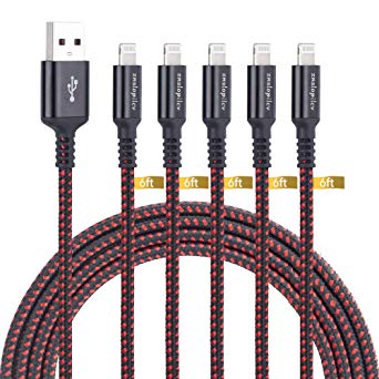 iPhone Charger Lightning Cable,Znslopilcv 5 Pack 6 Foot USB Syncing Data and Nylon Braided Lightning Charger Cord,Compatible with iPhone Xs/Max/XR/X/8/8Plus/7/7Plus/6/6Plus/6s/6sPlus/5/5s/5c/SE