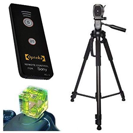 Professional 70 Inch Multi Bubble Level Tripod With Carrying Case & Strap   RC-3 Wireless Remote Control (Replaces Sony RMT-DSLR1) For Sony NEX-5, A65, A77, A99, A65, A35, A55, A33, A380, NEX-5, NEX-6, NEX-7, A230, A390, A380, A500, A280, A290, A330, A450, A500, A850, A550, A560, A580, A700, A850, A900, DSLR-A350, DSLR-A100, DSLR-A300 & DSLR-A200 Digital SLR Cameras Includes Bonus Hot Shoe Three Axis Triple Bubble Spirit Level Photo Print !