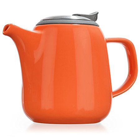 Tealyra - Daze Ceramic Teapot Orange - 24-ounce (2-3 cups) - Small Stylish Ceramic Teapot with Stainless Steel Lid and Extra-Fine Infuser To Brew Loose Leaf Tea - Dishwasher-safe - BPA Leed-Free