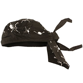 New Black Pirate Skull, Sewn - Molded Bandana Bandanna, Biker Hat Cap, Head Scarf