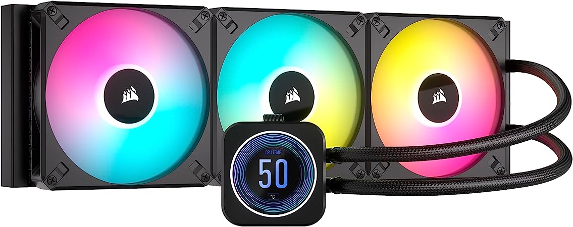 Corsair iCUE H170i Elite LCD XT Liquid CPU Cooler - IPS LCD Screen - Three AF140 RGB Elite Fans - 420mm Radiator - Fits Intel® LGA 1700, AMD® AM5, and More - Included iCUE Commander CORE - Black