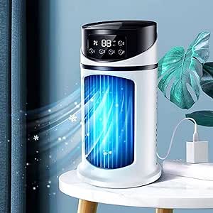 Portable 𝐴𝑖𝑟 Conditioners - Small Bladeless 𝑃𝑒𝑟𝑠𝑜𝑛𝑎𝑙 𝐶𝑜𝑜𝑙𝑖𝑛𝑔 Fan with RGB Lights, 5 Wind Speeds, USB Rechargeable Quiet Table Fan for Home, Office, Bedroom Prime of Deals