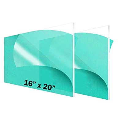 (2 Pack) 1/8" Thick Clear Acrylic Sheets - 16" x 20" Pre-Cut Plexiglass Sheets for Craft Projects, Signs, Sneeze Guard, and More - Cut with Laser, Power Saw, or Hand Tools – No Knives