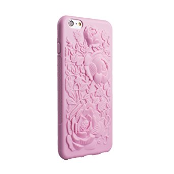 Apple iPhone 6 / 6s Plus (5.5 inch screen) CASE123® 3D Raised Rose Flower Soft TPU Gel Skin Case Cover with Anti-Slip Grip Bars - Pink