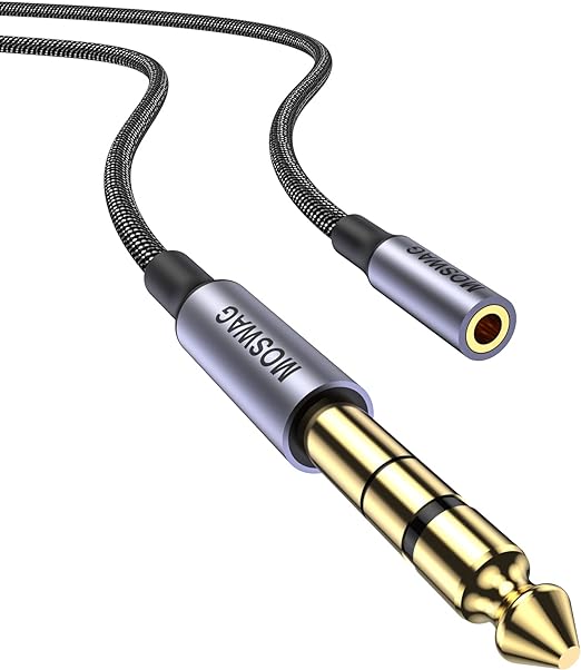 MOSWAG 1/4 to 3.5mm Headphone Adapter 6.6FT/2Meter, TRS 6.35mm 1/4 Male to 3.5mm 1/8 Female Stereo Jack Audio Adapter for Amplifiers,Guitar Amp,Keyboard Piano,Home Theater,Headphones and More