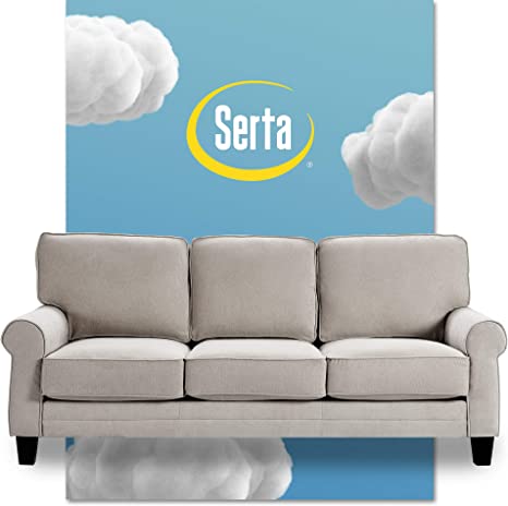 Serta Copenhagen Storage Sofas Two or Three Person Living Room Couch with Soft Foam-Filled Cushions, Easy-to-Clean Microfiber Upholstery, 77", Light Gray