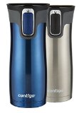 Contigo AUTOSEAL West Loop Stainless Steel Travel Mug with Easy-Clean Lid 16-Ounce Stainless SteelMonaco Blue 2-Pack