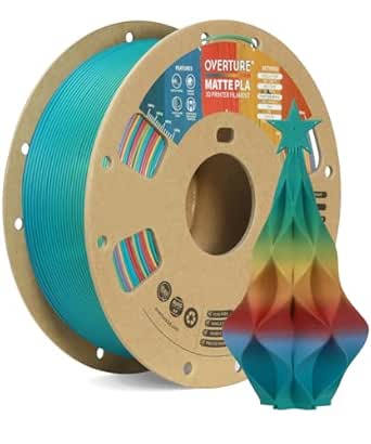 OVERTURE Matte PLA Rainbow Filament 1.75mm, 1kg Cardboard Spool (2.2lbs), Dimensional Accuracy  /- 0.02 mm, Fit Most FDM Printer (Matte Candy Rainbow)