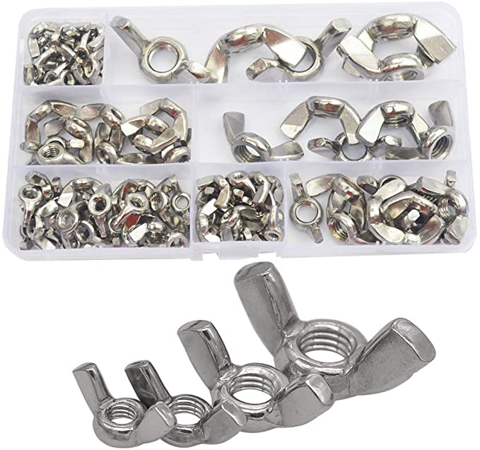 90pcs Wing Butterfly Hand Tighten Nut Metric Threaded Thumb Ingot Wingnuts with Case M3 M4 M5 M6 M8 M10 M12 Fasteners Hardware Assortment Kit Set 304 Stainless Steel