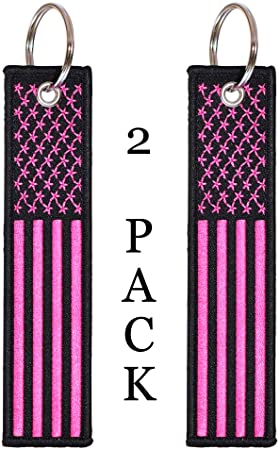 American Flag Keychain Tag with Key Ring and Carabiner - Keys, Cars, Motorcycles, Backpacks, Luggage, and Gifts - EDC (Pink)