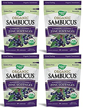 Natures Way Sambucus Organic Zinc Lozenges with Elderberry and Vitamin C, 24 Count (4 pack)