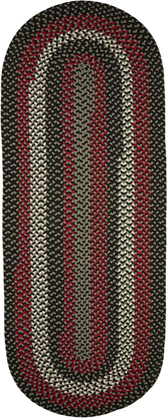 Super Area Rugs Homespun Braided Rug Indoor Outdoor Rug Textured Durable Patio Deck Carpet, Black & Red, 2' X 4' Runner