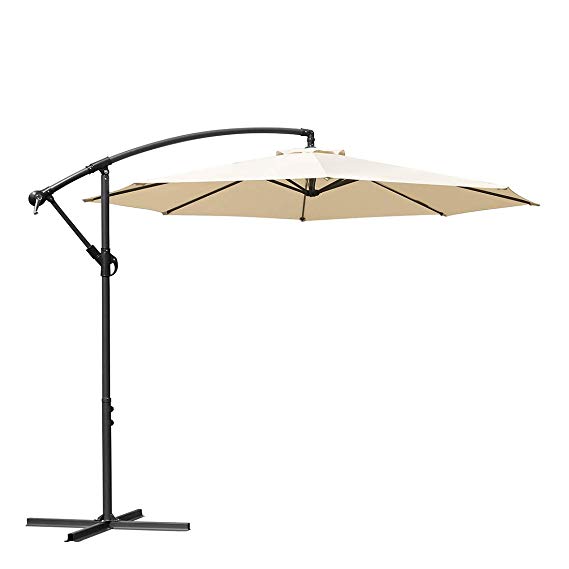 MASVIS Offset Umbrella 10 Ft Cantilever Patio Umbrella Outdoor Market Umbrellas Crank with Cross Base, 8 Ribs (10FT, Beige)