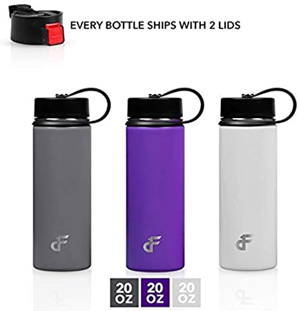 Day 1 Fitness 20 oz. Double Wall SS Wide Mouth Water Bottle