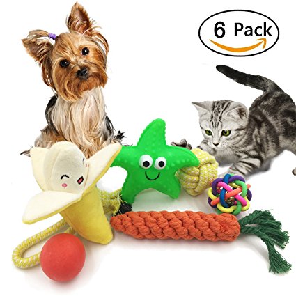 6 Pack Dog Toy Set Ball Rope and Chew Squeaky Toys for Small Medium Dog