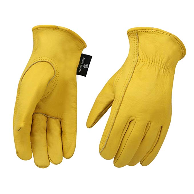 Heavy Duty Industrial Safety Gloves Hunting Gloves, Grain cowhide Leather Shooting Gloves for Driving/Riding/Gardening/Farm - Extremely Soft and Sweat-absorbent - Perfect Fit for Men & Women (Medium)