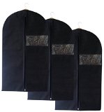 Set of 3 Breathable Garment Bags with Bonus Shoe Bag - Has Clear Window Reinforced Opening and Zipper -- Premium Suit Cover That Also Works for Dresses and Other Linens --Perfect for Storage or Travel