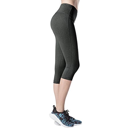 Lapasa Women's Sports Capris-SOFT WIDE WAISTBAND-Stretchy Yoga Pants Hidden Pocket L02