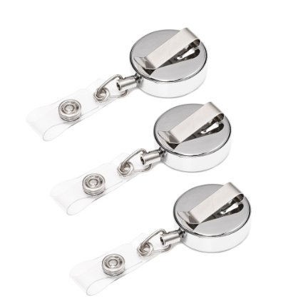 Outus Heavy Duty Metal Retractable Reel with Belt Clip for Keys, ID Badges, Belt Loop Clasp and Key Ring, 3 Pack