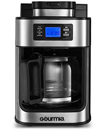 Gourmia GCM4700 Coffee Maker With Built In Grinder - Programmable - 10 Cup Capacity - Automatic Drip - Glass Carafe - LCD Display - 1050W - Stainless Steel