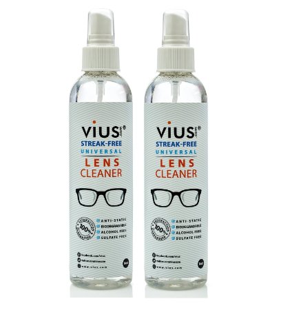 vius Lens Cleaner 8oz 2 Pack - for Eyeglasses Cameras and Other Lenses - Great Clarity Quickly Removes Fingerprints Dust Oil
