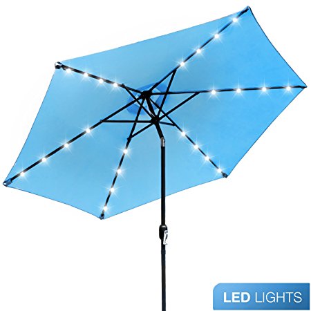 Sorbus LED Outdoor Umbrella, 10 ft Patio Umbrella LED Solar Power, with Tilt Adjustment and Crank Lift System, Perfect for Backyard, Patio, Deck, Poolside, and more (Solar LED, Aqua)