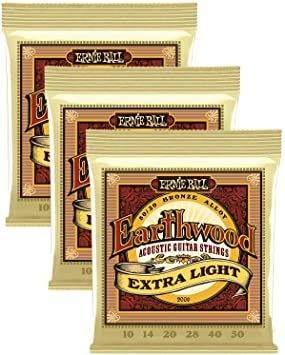 3 Pack | Ernie Ball Guitar Strings | Acoustic | Earthwood | Extra Light 10-50