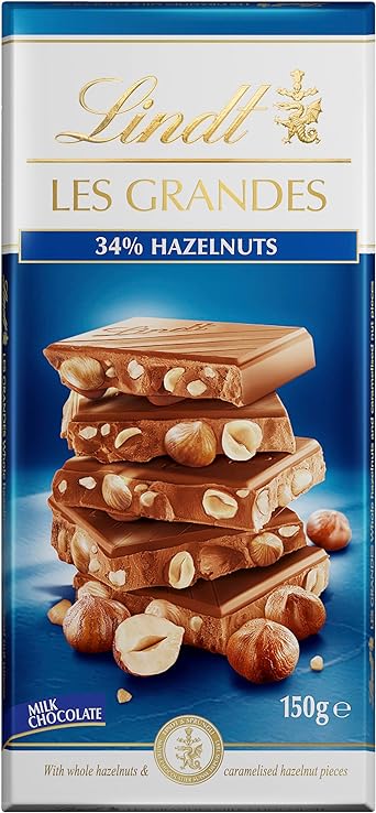 Lindt Les Grandes Milk Hazelnut Chocolate Block 150g