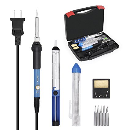 INTEY 6-in-1 Soldering Iron Kit 60W 110V Adjustable Temperature Electrical Welding Tools with Solder Sucker and Desoldering Pump in Carry Box