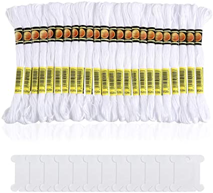 Pllieay 24 Skeins White Embroidery Threads Cotton Embroidery Floss Friendship Bracelets Floss with 12 Pieces Floss Bobbins for Knitting, Embroidery Stitching and Cross Stitch Project