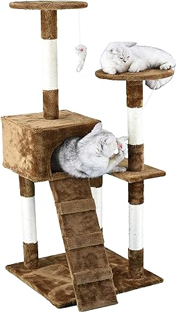 Homessity 51in Economical Cat Tree Kitty Scratcher Kitten Condo Cat Tree Tower House Furniture for with Sisal Covered Posts for Indoor Cats, Brown