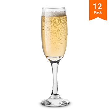 KooK Premium Clear Glass Champagne Flutes, Thin Stem, 7 ounce (12)