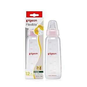 Pigeon Peristaltic Baby Nursing/Feeding Bottle KPP Nipple LL,for 12  Month Babies,BPA Free,BPS Free,Square Base,Pink,240 ml