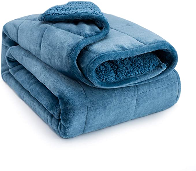 Sivio Sherpa Fleece Weighted Blanket for Adult, 15lbs Fuzzy Throw Blanket with Soft Plush Flannel, Reversible Twin-Size Super Soft Extra Warm Cozy Fluffy Blanket, 48x72 Inch Dual Sided Slate Blue