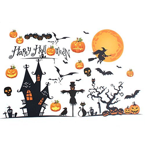 DealMux PVC Halloween Pumpkin Witch Moon Bat Design Wall Sticker DIY Wallpaper