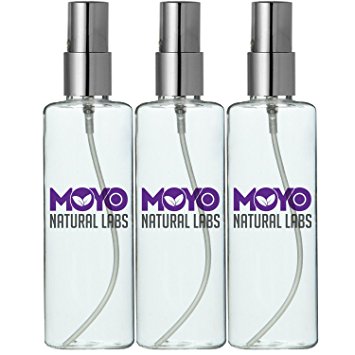 MoYo Natural Labs Large Durable Essential Oil mist bottle Travel Bottle 3.4 oz Misting Spray Bottle with Elegant Silver Cap TSA Approved and BPA Free Made in USA Qty 3