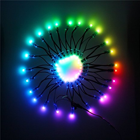 ALITOVE 50pcs WS2811 Individually Addressable RGB LED pixels string 12mm round Diffused Digital Color Changing LED light for Christmas Wedding Holiday Party decoration DC 12V IP68 Waterproof