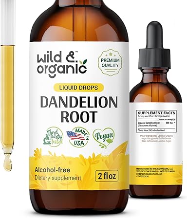 Organic Dandelion Root Liquid Extract - Dandelion Root Tincture - Vegan, Alcohol Free Dandelion Root Drops Supplements - 2 fl oz