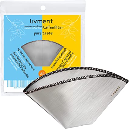 livment Reusable Coffee Filter - Stainless Steel Mesh Permanent Filter | Paperless Basket Shaped Filter for Coffee Machine, Pour Over and Hand Filter | Pure Taste (size #2, 1x2)