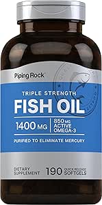 Piping Rock Triple Strength Omega 3 Fish Oil | 1400 mg | 190 Softgels | with EPA & DHA | Non-GMO & Gluten Free Supplement