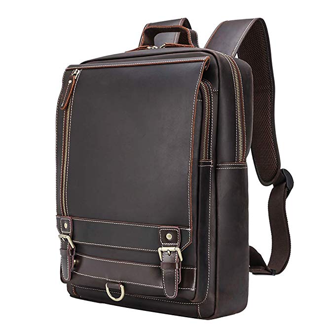 Tiding Leather Backpack Vintage 15.6 Inch Laptop Backpack Business Travel Bag Schoolbag Shoulder Daypack for Men