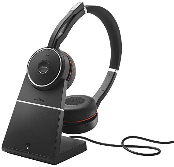 Jabra Evolve 75 UC Wireless Headset, Stereo – Includes Link 370 USB Adapter and Charging Stand – Bluetooth Headset with World-Class Speakers, Active Noise-Cancelling Microphone, All Day Battery