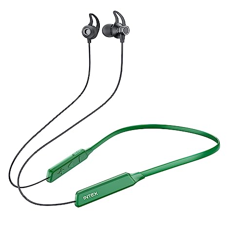 Intex Musique Trend Bluetooth in Ear Wireless Neckband with Up to 30H Playtime ASAP Charge, Dual Connectivity, Inbuilt AI Assistant and Magnet Earbuds Lock (Amber Green)